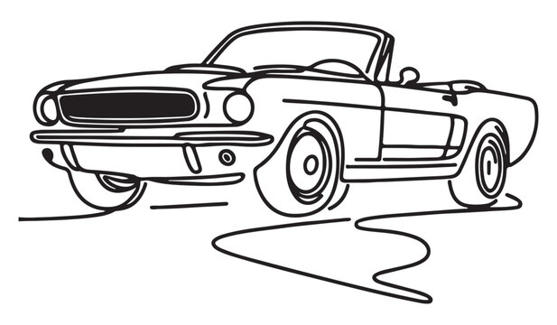 Classic mustang convertible line art illustration for car enthusiasts