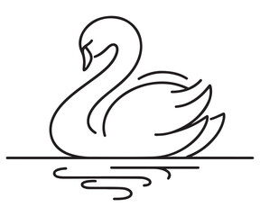Elegant Swan Line Art Floating on Water Illustration Vector