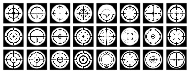 Set of black sniper scope aim icon. Vector illustration