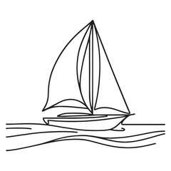 Sailboat line drawing maritime travel voyage adventure water transport vector