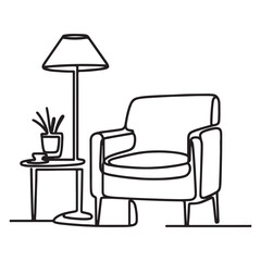 Minimalist Room Scene Illustration Armchair and Lamp Interior Design