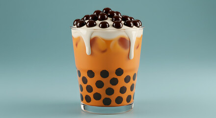 Iced Boba Tea with Cream and Brown Sugar Pearls