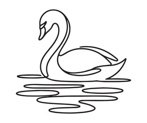 Elegant Swan on Water Continuous Line Drawing Illustration Art
