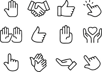 Fototapeta premium Hand thin line icons. hand icon. Hands symbols set. Handshake. hand symbol collection. Vector