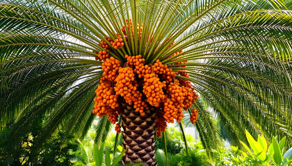 Exploring the beauty of date palm trees a tropical delight with orange fruits and green leaves nature scene