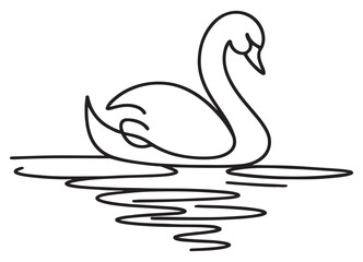 Serene Swan Line Art on Rippling Water Illustration Design
