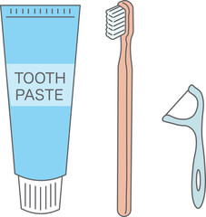Oral Care Set Illustration (Toothpaste, Toothbrush, Dental Floss Pick)