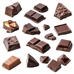 Obraz premium Delicious dark and milk chocolate pieces assorted shapes and sizes