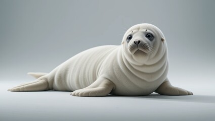 Playful White Seal Pup Relaxing on a Soft Surface with a Curious Expression in Natural Light