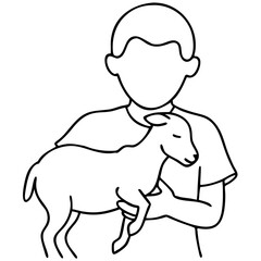 Silhouette of young african child holding a small white goat livestock farm design
