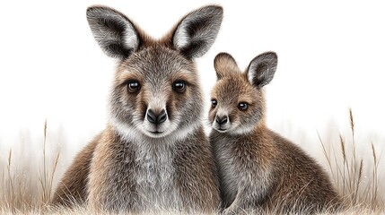 Fototapeta premium Aussie Kangaroo Mom Joey Wildlife Portrait.