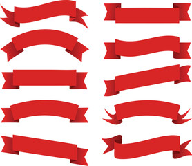 Red ribbons set. Red banners. Vector illustration