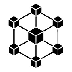 Digital blockchain network depiction with interconnected blocks in black silhouette