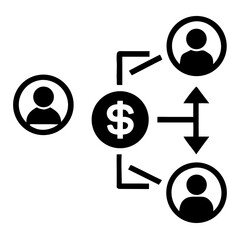 Digital peer to peer payment illustration with financial transaction silhouette