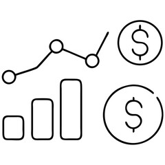 Set of flat icon designs featuring elements commonly found in financial analytics dashboards