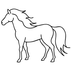 Silhouette design depicting a large horse standing in a rural outdoor setting
