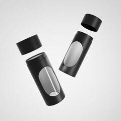 round paper tube packaging mockup, cylindrical paper tube with clear pvc window, luxury black gift box with clear pvc window display, paperboard tin can container, cylinder food packaging mockup