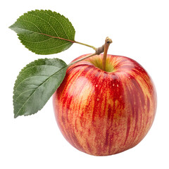 Ripe apple with leaf isolated on transparent background