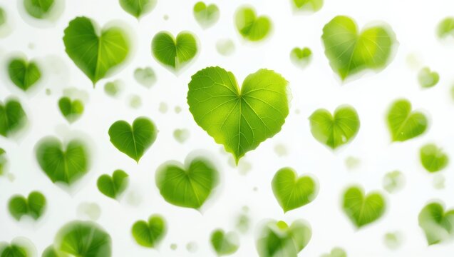 Vibrant Arrangement of Green Heart-Shaped Leaves on a Soft White Background Creating a Natural Atmosphere