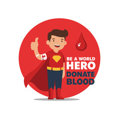 &ldquo;Cartoon Superhero Promoting Blood Donation &ndash; Be a World Hero Donate Blood Awareness Poster Design&rdquo;
