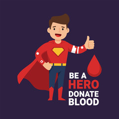 “Superhero Character Promoting Blood Donation – Be a Hero Donate Blood Awareness Poster Illustration”