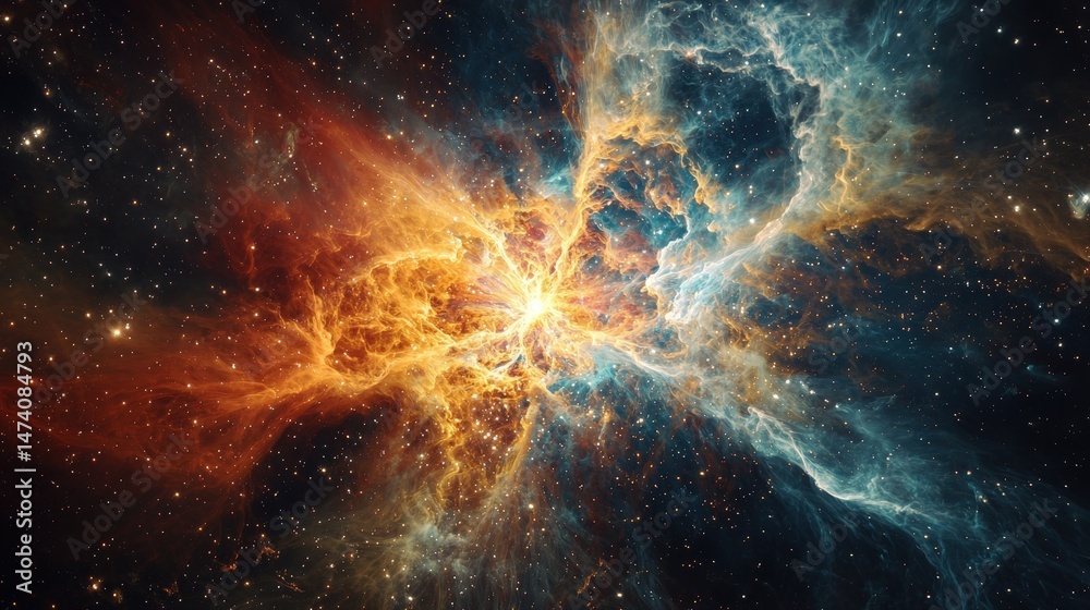 Wall mural colorful cosmic nebula with bright star formation in deep space