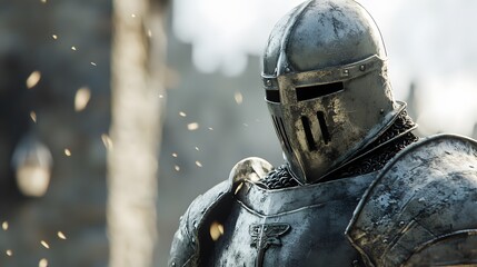 Fototapeta premium A medieval knight is armor suit with detailed metal textures