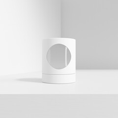 Short paper tube packaging with clear pvc window mockup, luxury round gift box with window display, cylindrical paper tube container, white paperboard tube packaging, tin can paper food packaging