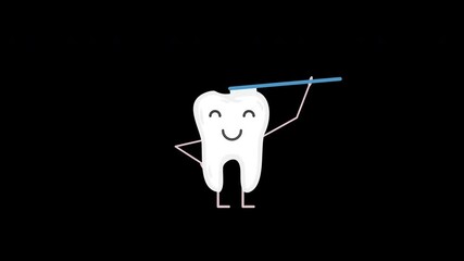 Cute cartoon tooth brushing itself