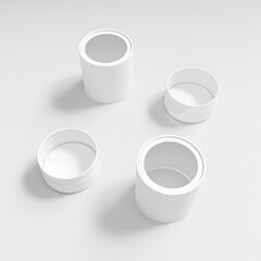 Short paper tube packaging with clear pvc window mockup, luxury round gift box with window display, cylindrical paper tube container, white paperboard tube packaging, tin can paper food packaging