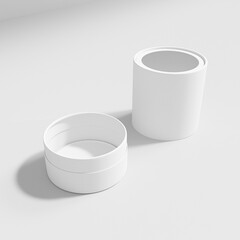 Short paper tube packaging with clear pvc window mockup, luxury round gift box with window display, cylindrical paper tube container, white paperboard tube packaging, tin can paper food packaging