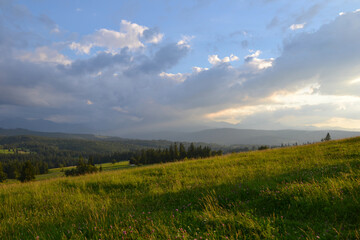Lapszanka Valley. Panoramic view on High Tatras in Lapszanka, Podhale region of Poland. Sunset time