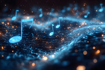 Futuristic Music Technology Background with Glowing Notes for Multimedia Design