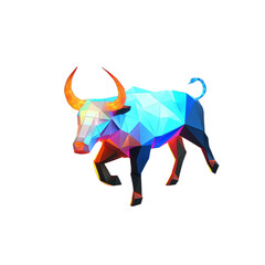 Low Poly Bull, Vibrant Neon Colors, Digital Art, 3D Render