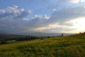 Lapszanka Valley. Panoramic view on High Tatras in Lapszanka, Podhale region of Poland. Sunset time