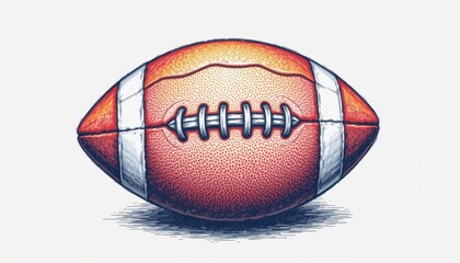 Obraz premium engraved style hand drawn colorful american football ball isolated on white background vintage etching for sports branding product listing and poster design