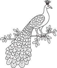Obraz premium Elegant Peacock Silhouette Illustration with Intricate Patterns and Floral Design