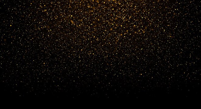 Fototapeta Golden glitter sparkles falling on black background for festive backdrop