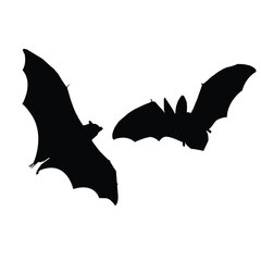 Flying Bat Silhouette Vector for Halloween and Gothic Design Black bats set on a white background