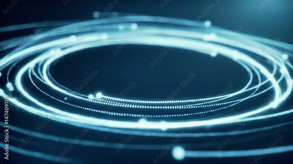 Poster Abstract Blue Light Trails Forming Circular Patterns on Dark Background