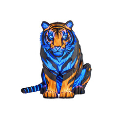 Illuminated Tiger Sculpture Blue and Orange Fusion