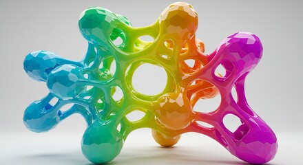A colorful, abstract sculpture made of many small spheres