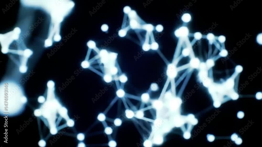 Poster abstract blue network: glowing nodes and connections in motion