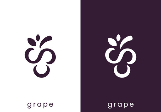 simple creative fruit grape logo design vector