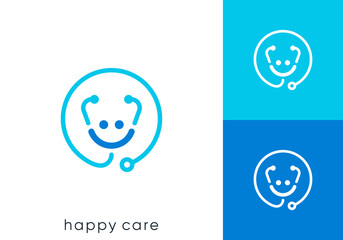 stethoscope smile logo. happy people health medical logo design inspiration