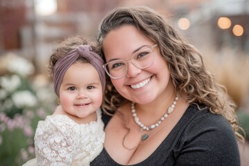 On a sunny summer day, a happy mother and daughter are in the park together