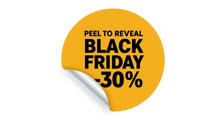 Yellow circular peel-off sticker with Black Friday 30 percent offer