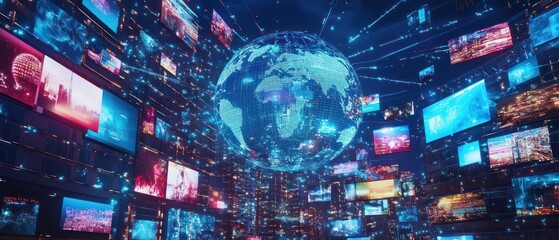 Global network of screens displaying world information