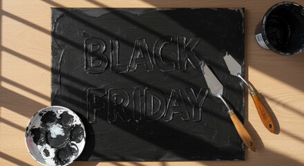 Good Black Friday text painted on canvas with art tools