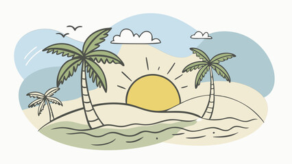 Obraz premium Sunset on Tropical Island Beach. Palm Trees. Ocean. and Summer Vacation Paradise